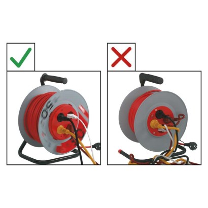 Predlžovací kábel na bubne 50 m / pevný stred / 4 zásuvky / červený / PVC / 230 V / 1,5mm2