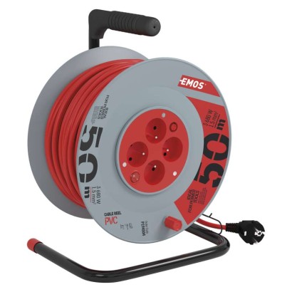 Przedłużacz bębnowy 50 m / 4 gniazda / z wyłącznikiem / czerwony / PVC / 230 V / 1,5 mm2