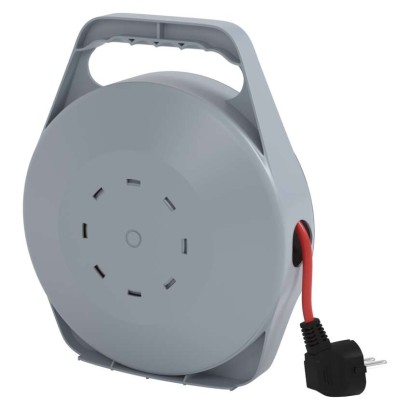 Przedłużacz zwijany 10 m / 4 gniazda / czerwony / PVC / 230 V / 1 mm2