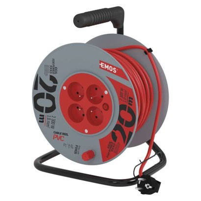 Przedłużacz bębnowy 20 m / 4 gniazda / czerwony / PVC / 230 V / 1 mm2