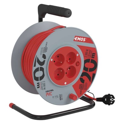 Przedłużacz bębnowy 20 m / 4 gniazda / czerwony / PVC / 230 V / 1 mm2