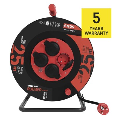 Venkovní prodlužovací kabel na bubnu 25 m / 4 zás. / černý / guma-neopren / 230V / 2,5 mm2