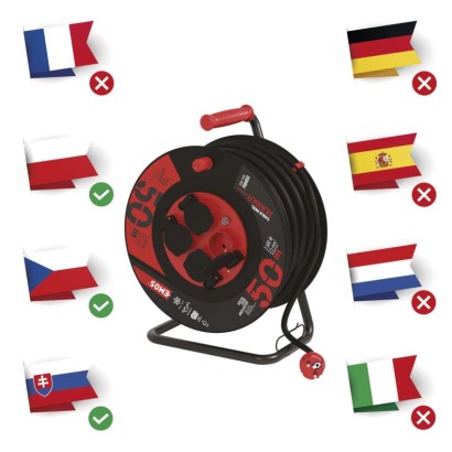 Vonkajší predlžovací kábel na bubne 50 m / 4 zás. / čierny / guma-neoprén / 230V / 2,5 mm2