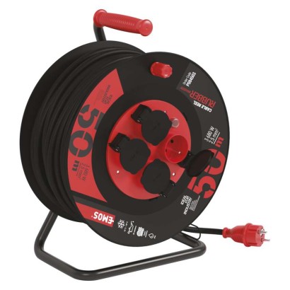 Vonkajší predlžovací kábel na bubne 50 m / 4 zás. / čierny / guma-neoprén / 230V / 2,5 mm2
