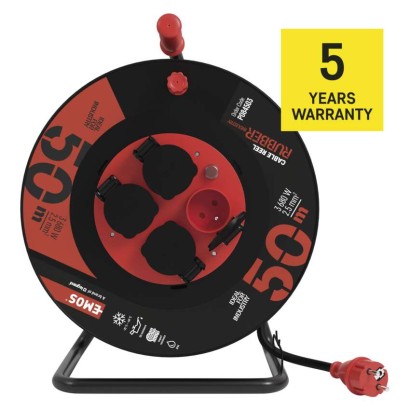 Vonkajší predlžovací kábel na bubne 50 m / 4 zás. / čierny / guma-neoprén / 230V / 2,5 mm2