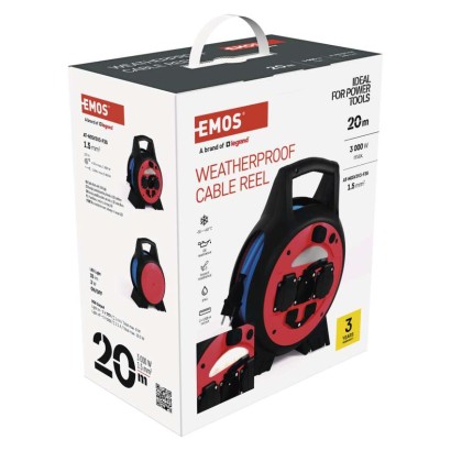 Przedłużacz zwijany mrozoodporny 20 m / 3 gniazda / niebieski / PVC / 230 V / 1,5 mm2