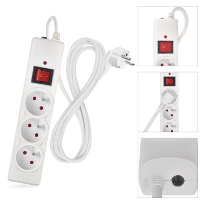 Přepěťová ochrana – 3 zásuvky, 1,5 m, bílá