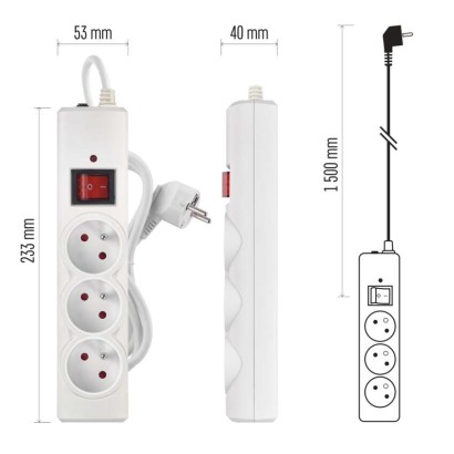 Přepěťová ochrana – 3 zásuvky, 1,5 m, bílá