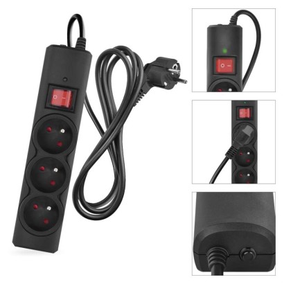 Přepěťová ochrana – 3 zásuvky, 1,5 m, černá