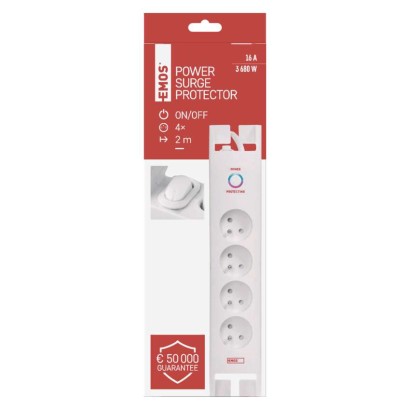 Přepěťová ochrana 900J – 4 zásuvky, 2m, bílá
