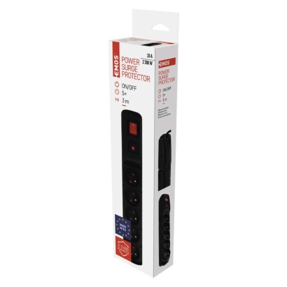 Přepěťová ochrana – 5 zásuvek, 3m, černá
