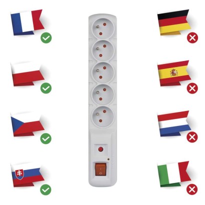 Prepäťová ochrana – 5 zásuviek, 5m, sivá