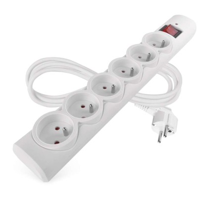 Přepěťová ochrana – 6 zásuvek, 1,5 m, bílá