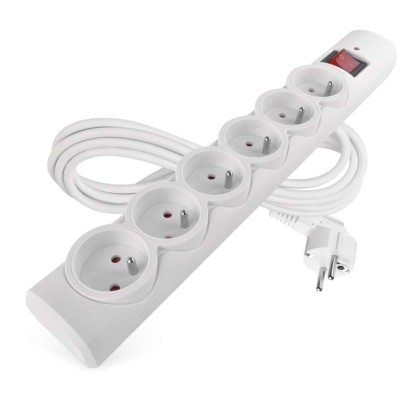 Přepěťová ochrana – 6 zásuvek, 3 m, bílá
