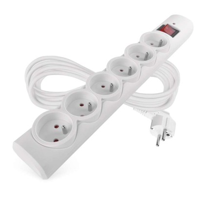 Přepěťová ochrana – 6 zásuvek, 5 m, bílá