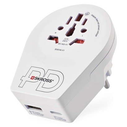 Cestovný univerzálny adaptér pre cudzincov do strednej Európy, 1×USB-C, 1×USB-A
