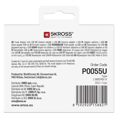 Cestovný univerzálny adaptér pre cudzincov do strednej Európy, 1×USB-C, 1×USB-A
