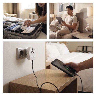 Cestovný univerzálny adaptér pre cudzincov do strednej Európy, 1×USB-C, 1×USB-A