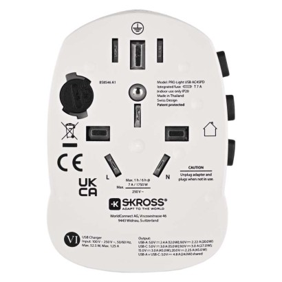 Universal Reiseadapter für Ausland – Amerika, Asien, Afrika, 1×USB-C, 1×USB-A
