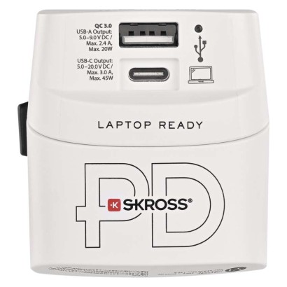 Universal Reiseadapter für Ausland – Amerika, Asien, Afrika, 1×USB-C, 1×USB-A