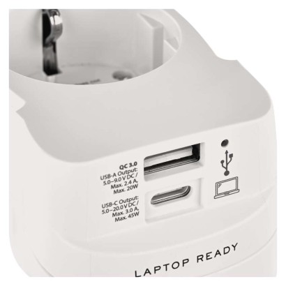 Universal Reiseadapter für Ausland – Amerika, Asien, Afrika, 1×USB-C, 1×USB-A