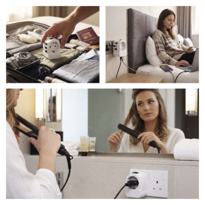 Universal Reiseadapter für Ausland – Amerika, Asien, Afrika, 1×USB-C, 1×USB-A