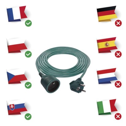 Predlžovací kábel 5 m / 1 zásuvka / zelený / PVC / 1 mm2