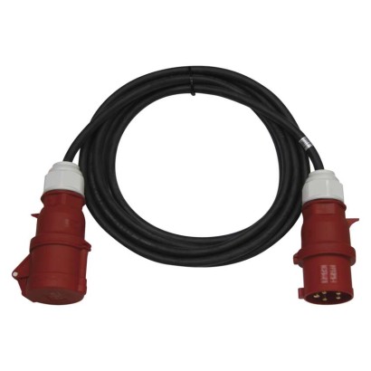 3-phasiges Außen-Verlängerungskabel / 10 m / 1 Steckdose / schwarz / Gummi / 400 V / 4 mm²