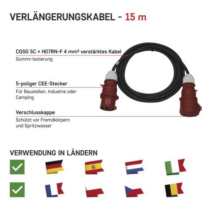 CEE Verlängerungskabel 5x32A, 15m