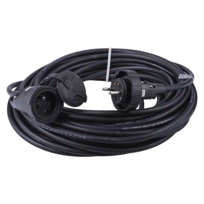 Przedłużacz ogrodowy 20 m / 1 gniazdo / czarny / guma / 230 V / 2,5 mm2