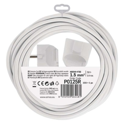 Hosszabbító 5 m / 1 aljzat / fehér / PVC / 1,5 mm2
