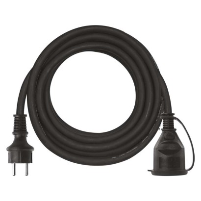 Verlängerungskabel 5 m / 1 Steckdose / schwarz / Gummi-Neopren / 250 V / 1,5 mm2