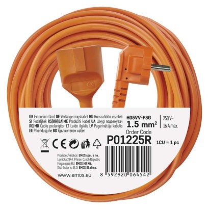 Hosszabbító 25 m / 1 aljzat / narancssárga / PVC / 250 V / 1,5 mm2