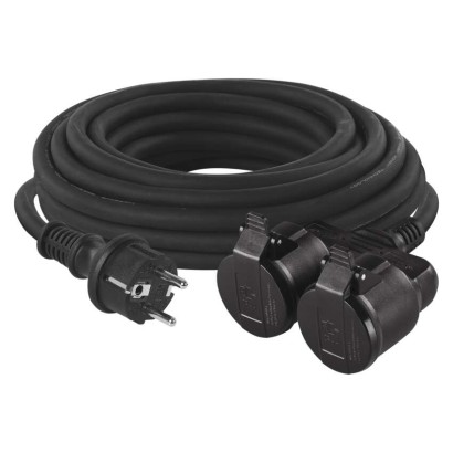 Verlängerungskabel 10 m / 2 Steckdosen / schwarz / Gummi / 250 V / 1,5 mm2