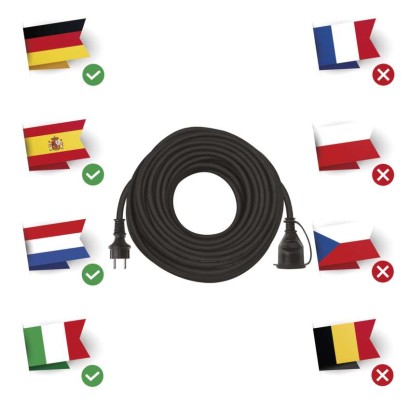 Verlängerungskabel 30 m / 1 Steckdose / schwarz / Gummi-Neopren / 250 V / 1,5 mm2