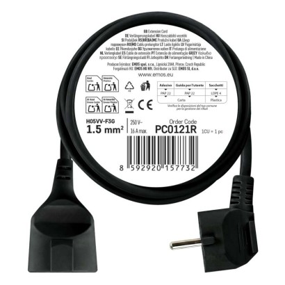 Ilgintuvas 1,5 m / 1 lizdas / juodas / PVC / 1,5 mm2 