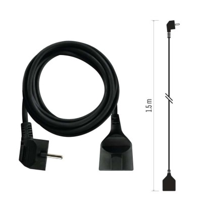Ilgintuvas 1,5 m / 1 lizdas / juodas / PVC / 1,5 mm2 