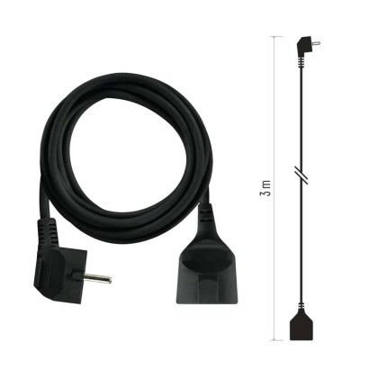Ilgintuvas 3 m / 1 lizdas / juodas / PVC / 1,5 mm2 