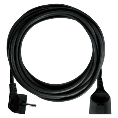 Ilgintuvas 5 m / 1 lizdas / juodas / PVC / 1,5 mm2 