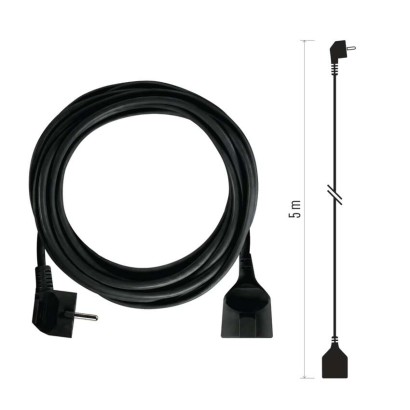 Ilgintuvas 5 m / 1 lizdas / juodas / PVC / 1,5 mm2 