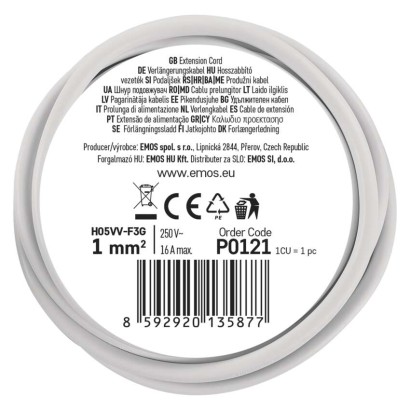 Hosszabbító 1,4 m  /  1 aljzat  /  fehér  /  PVC  /  1 mm2