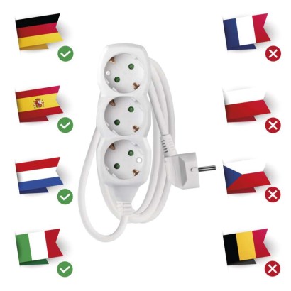 Hosszabbító 1,5 m / 3 aljzat / fehér / PVC / 1,5 mm2
