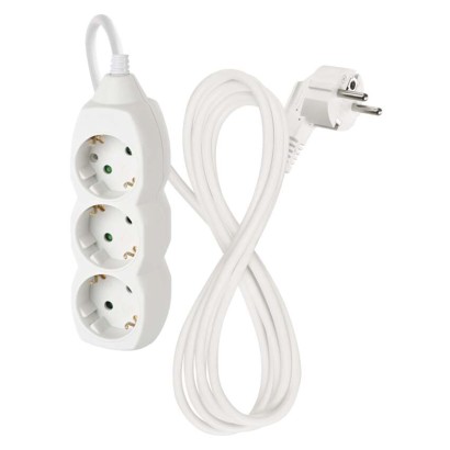 Hosszabbító 2 m / 3 aljzat / fehér / PVC / 1 mm2