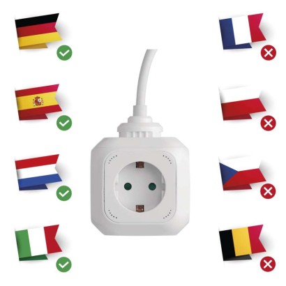 Podaljšek - kocka 1,9 m / 4 vtičnice / beli / PVC / z USB / 1,5 mm2