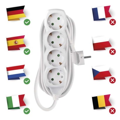 Steckdosenleiste 5 m / 4 Steckdosen / weiß / PVC / 1,5 mm2