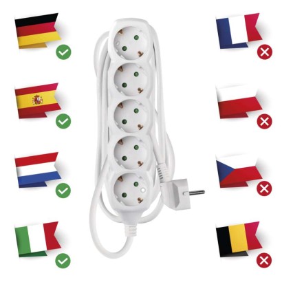 Podaljšek 3 m / 5 vtičnic / beli / PVC / 1,5 mm2