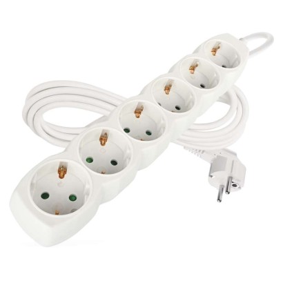 Ilgintuvas 3 m / 6 lizdai / baltas / PVC / 1,5 mm2 