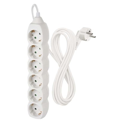 Ilgintuvas 3 m / 6 lizdai / baltas / PVC / 1,5 mm2 