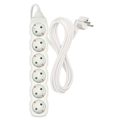 Ilgintuvas 3 m / 6 lizdai / baltas / PVC / 1,5 mm2 