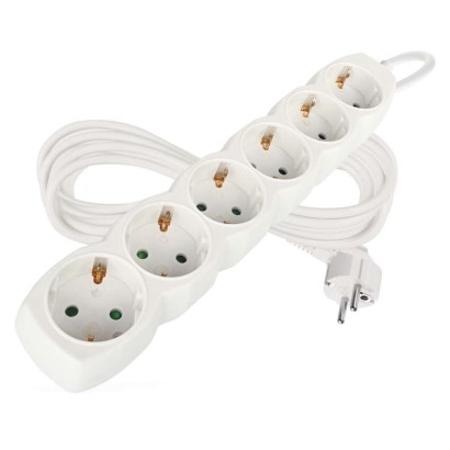 Steckdosenleiste 5 m / 6 Steckdosen / weiß / PVC / 1,5 mm2